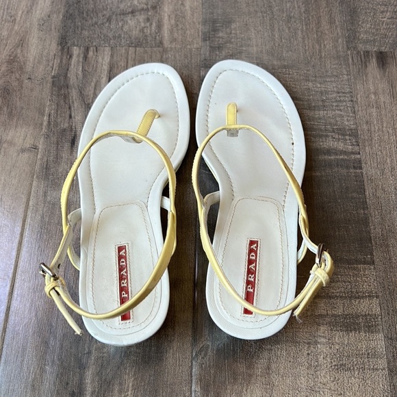 Prada Thongs Wedge Yellow Sandals Womens 6.5 Designer Heels 36.5 - Picture 3 of 8